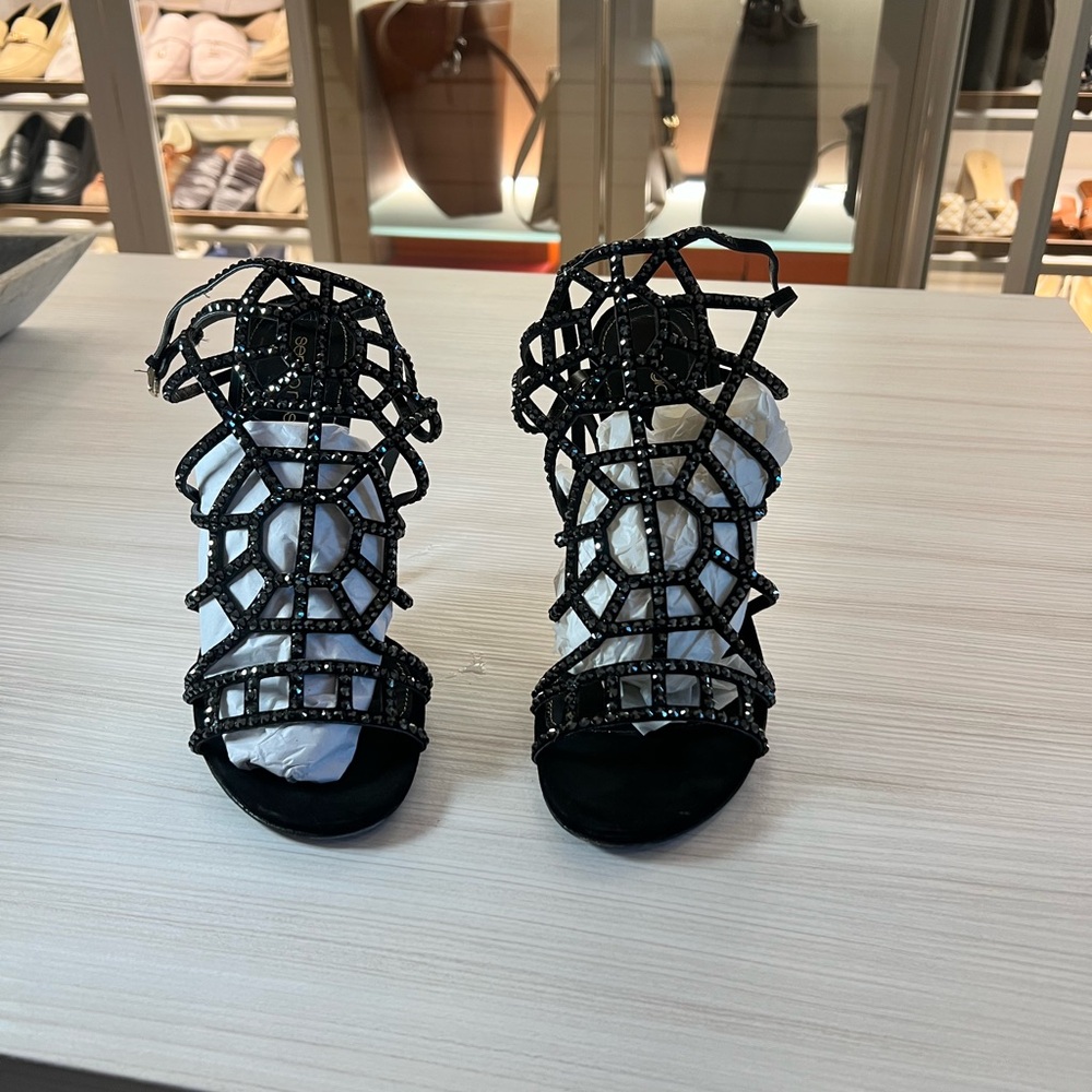 Sergio Rossi Leather Crystal Embellishments Gladiator Sandals